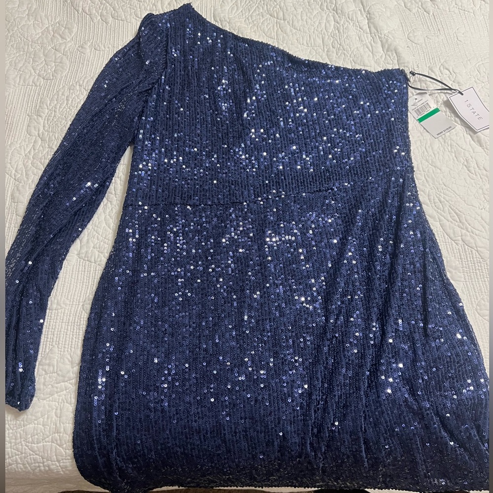 1 State - One Shoulder sequin mini dress